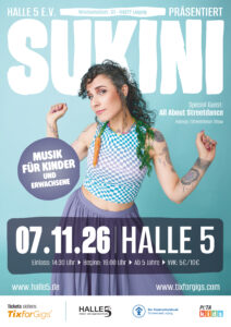 Plakat auf dem die Künstlerin Sukini tanzt