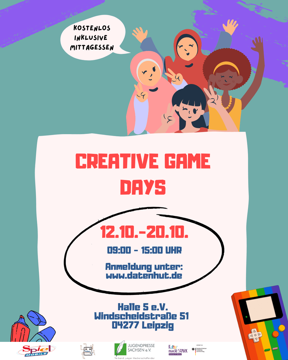Eine bunte Grafik wirbt für die „Creative Game Days“ vom 12.10. bis 20.10.